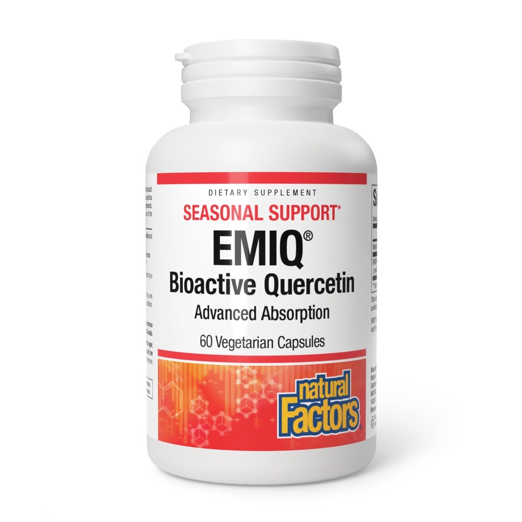 Factores naturales Bioactive Quercetin EMIQ - Immunity Support Supplement with Vitamin C - Quercetin for Upper Respiratory & Heart Health - 60 Vegetarian Capsules (60 Servings)