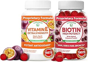 Lunakai Vitamina E y Biotina Gummies Bundle - 3000 mcg Gummies for Adults Energy Support and Bone Health - Vitaminas para el cabello, la piel y la apariencia juvenil