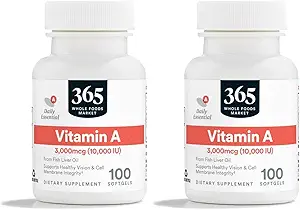 365 by Whole Foods Market, Vitamina A 10K UI, 100 Softgels (Pack of 2)