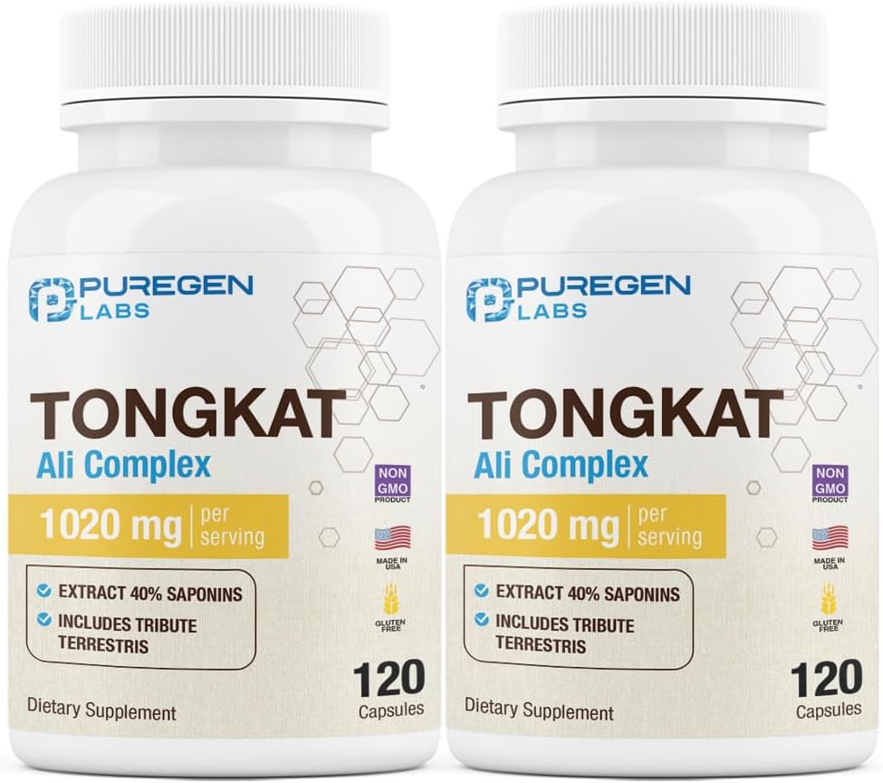 Laboratorios de Puro Tongkat Ali Extra Extract 200 to 1 para Hombres, 1020mg por Serving, [High Potency] Total 240 Capsules - Men's Health Support with 20mg Tribulus Terrestris ← Non-GMO, Gluten Free, Made in USA
