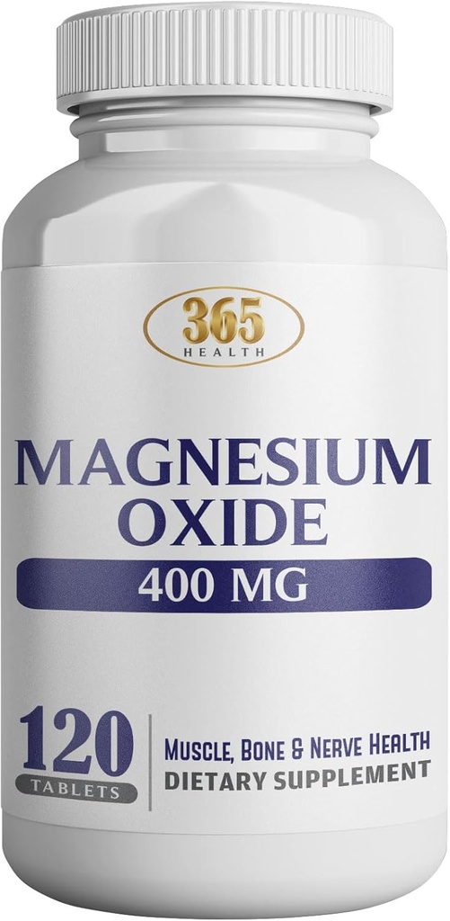 Magnesium 400mg [High Potency] Suplemento – Oxido de magnesio para soporte inmunitario, recuperación muscular, calambres y relajación 120 Tablets-USA Made