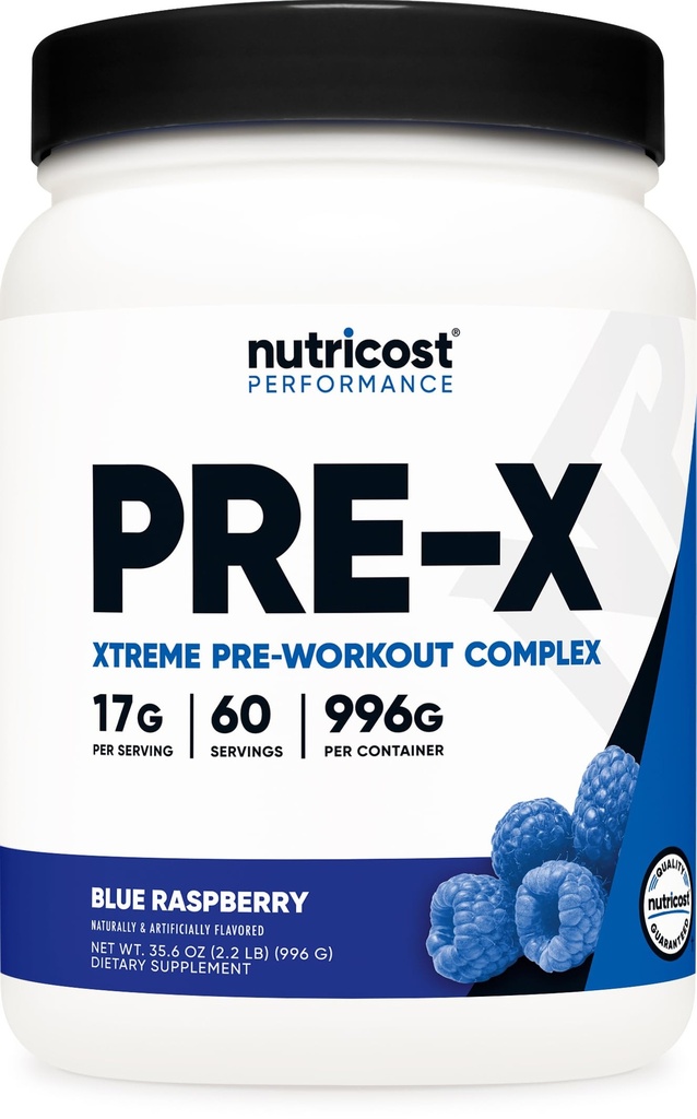 Nutricost Pre-X Xtreme Pre-Workout Complex Powder, Blue Raspberry, 60 Servings, Vegetarian, Non-GMO and Gluten Free