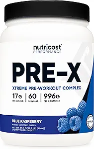 Nutricost Pre-X Xtreme Pre-Workout Complex Powder, Blue Raspberry, 60 Servings, Vegetarian, Non-GMO y Gluten Free
