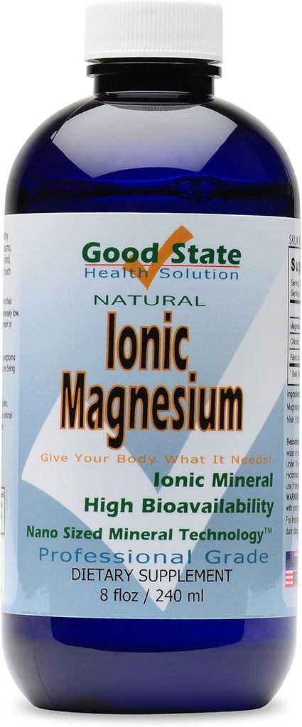 Good State Ionic Magnesium 8 oz - Natural - Nano Sized Mineral Technology - Professional Grade - Supports Healthy Chemical &amp; Enzymes Reactions - 96 Servings (8.1 fl oz)