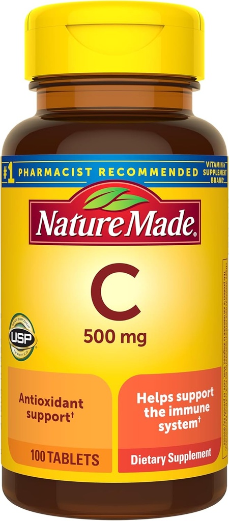 Nature Made Vitamina C 500 mg Caplets, 100 Cuenta, para Immune Support, Gluten Free