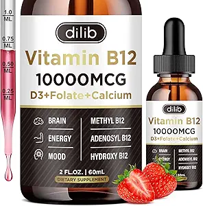 Vitamin B12 Liquid Drops Sublingual 10000 mcg, Triple B-12 Complex Supplement, Methyl & Methylcobalamin Blend for Women & Men, Mood & Energy Booster, Methylated B 12 for Metabolism & Health Support