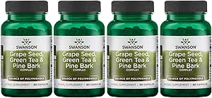 Swanson Grape Seed Green Tea &amp; Pine Bark Complex Heart Cardiovascular Immune Support Health Antioxidant Healthy Blood Pressure Support Polyphenols OPCS Herbal Supplement 60 Capsules (Caps) (4 Pack)