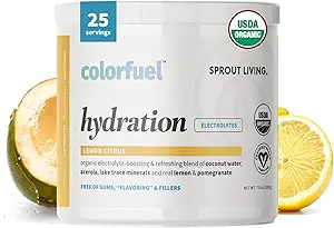 Sprout Living, Colorfuel Hydration Powder Drink Mix, Organic Superfoods + Adaptogens peru Hydration Support &amp; Recovery, Electrolytes, Himalayan Pink Salt, Coconut Water, Lemon Citrus Flavor (25 porciones)