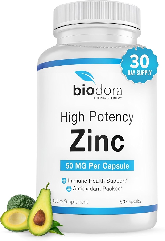 Zinc High Potency, No GMO, Vitaminas para Buena Esquía, Complemento de Apoyo Inmune " Antioxidante, Vegan, 50 mg por Servings, 60 cápsulas, Sinflavoured