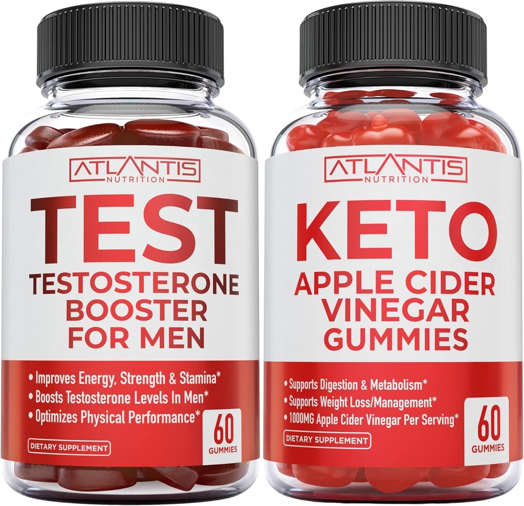 Atlantis Nutrición Testosterona Booster 60 Gummies + Keto Apple Sider Vinegar 60 Gummies