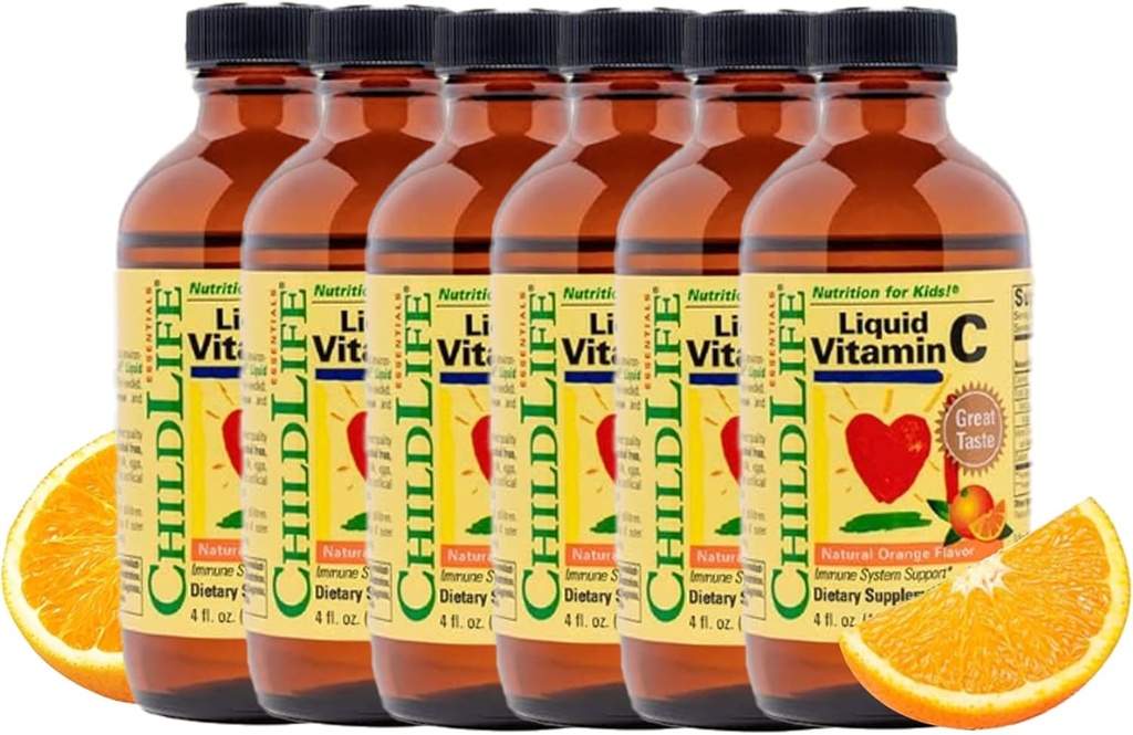 NILDLIFE ESSENTIALS Vitamina líquida C - Suplemento líquido puro de vitamina C para niños, soporte de sistema inmunológico, gran sabor - sabor natural naranja, 4 Fl Oz (Pack of 6)