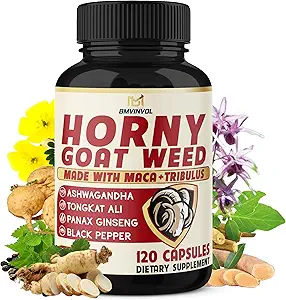 BMVINVOL Horny Goat Weed for Men and Women with Maca, Tribulus, Ginseng, Ashwagandha, Tongkat Ali - 120 Capsules for 4 Month Supply