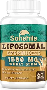 Spermidine Supplement 15 MG - 99% Purity, High Absorption, 1500 MG Fermented Wheat Germ Extract with Zinc & Thiamin, Spermidine for Men & Women - Cellular Renewal, Aging Defense, Energy, 60 Softgels