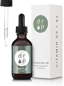 Vitamina D3 + K2 gotas con 1000 UI de D3 con base vegetal y 45 mcg de K2, 2 oz Suplemento líquido para la fuerza ósea, mejorada humedad - sin conservadores artificiales, des saboreado, con aceite de MCT de coco
