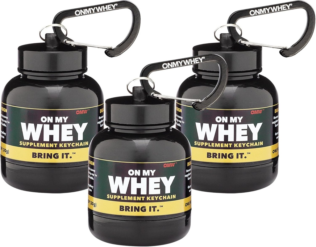 OnMyWhey - Protein Powder and Supplement Funnel Keychain, Portable to-Go Container for The Gym, Workouts, Fitness, and Travel - TSA Approved, Classic 3-Pack