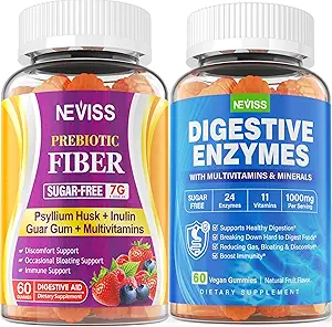 NEVISS Psyllium Husk Prebiotic Fiber Gummies - 7G Fiber con 2000mg Prebiotic Fiber Blend & Multivitamínico - Inulina, Fos, Guar Gum & Multi Digestive Enzymes Vitamin Gummies Chewable