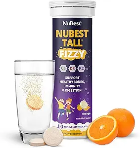 NuBest Tall Fizzy - Bone Strength, Inmunity, Digestive Health for Kids Age 4+ " Teens peru Probiotic, Calcium, Magnesium from Red Marine Algae, Vitamins latitud 10 Orange Effervescent Tablets  2 Weeks Supply