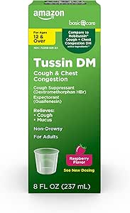 Cuidado básico Tussin Tos Plus Chest Congestion DM Syrup, Raspberry Flavor, 8 fl oz (Pack of 1)