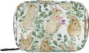 Hojas de acuarela Conejos Pill Box 7 Day Pill Case Bag Travel Pill Organizer Bag with Zipper Pill Bag Portable Weekly Case Compact Size for Vitamin Supplement Holder