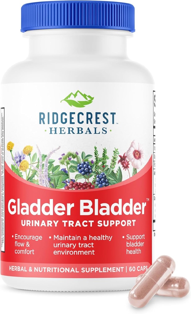 RidgeCrest Herbals Gladder Bladder, Urinary Tract Health Supplement. Contiene vitamina B6, Magnesio, Potasio con Extracto de Arándano e Hibiscus. Ayuda a apoyar los riñones saludables (60 caps, 30 serv)