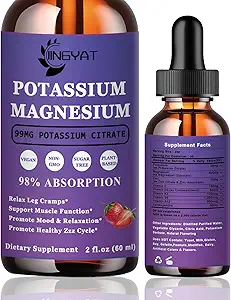 Potasio Magnesio Suplemento Liquid Drops - Non-GMO & Gluten Free - High Absorption Magnesium Complex Potassium Citrate 99mg, Zinc, Vitamins C, D3, Complex B for Bone, Heart, Muscle &amp; Nerve