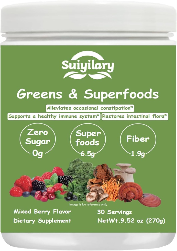 Verdes Superfoods Polvo para Salud Digestiva, Azúcar Super Greens Polvo, Spirulina, Clorella para Bloating & Gut Support, Apoyo diario para Mujeres, 30 Servimientos, Berry mixta