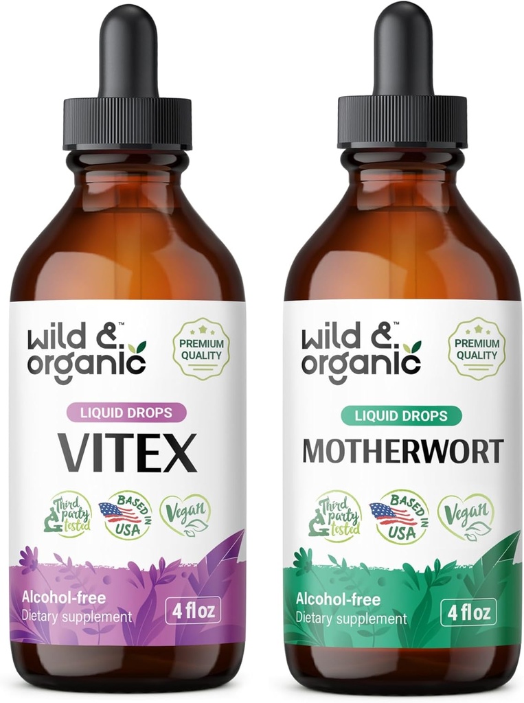 Wild &amp; Organic Vitex Tincture 4 fl oz &amp; Motherwort Tincture 4 fl oz
