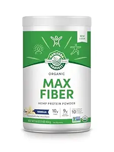 Manitoba Coño de Cocción Sí Orgánica Max Fiber Protein Powder, Vainilla, 16oz, con 10g de Fiber, 9g Protein y 1.9g Omegas 3/36 por Serving, Libre Preservativo, No GMO, Embalaje Mayo Vary