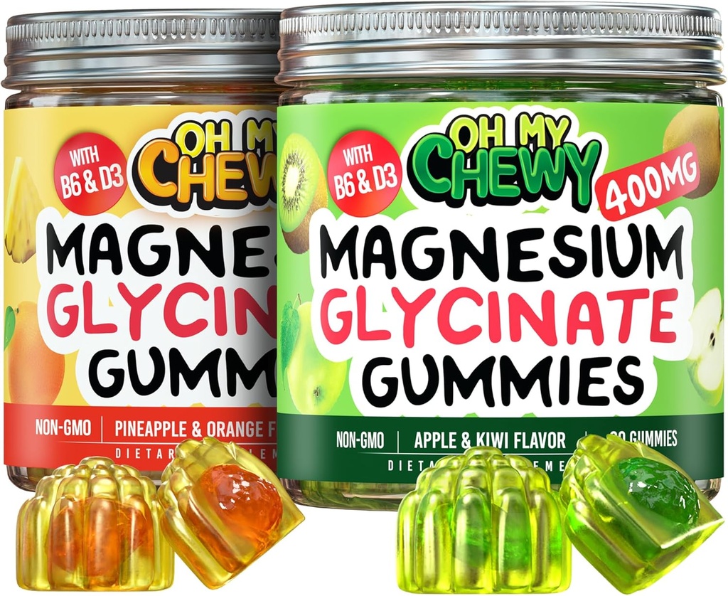 Magnesium Gummies Bundle – 2 Bottles (60 Each) – Apple Kiwi & Pineapple Orange