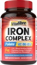 Iron Supplement for Women & Men, with Vitamins C, B6, B12 & Folate for Iron Deficiency, Blood Building & Energy Support, Stomach Friendly, Better Absorption, Non-GMO,No Gluten,120 Vegan Caps