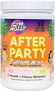 Gym Molly After Party Vegan BCAA Powder, Electrolyte Powder, BCAA Amino Acids After Post Workout Recovery Drink, Zero Carbs, Zero Sugar, 35 Calories Caffeine-Free (Strawberry Kiwi)
