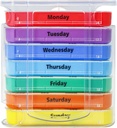 Organizador semanal de píldoras para 1 día de suministro de 4 veces,KIGI 7 días dispensador de píldoras fijas Vitaminas Containers (Rainbow)