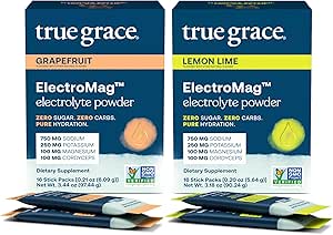 True Grace ElectroMag - Grapefruit (16 Stick Packs) + Lemon Lime (16 Stick Packs) - Electrolyte Powder for Rapid Hydration - Zero Sugar & Carbs - Non-GMO - 32 Total Servings