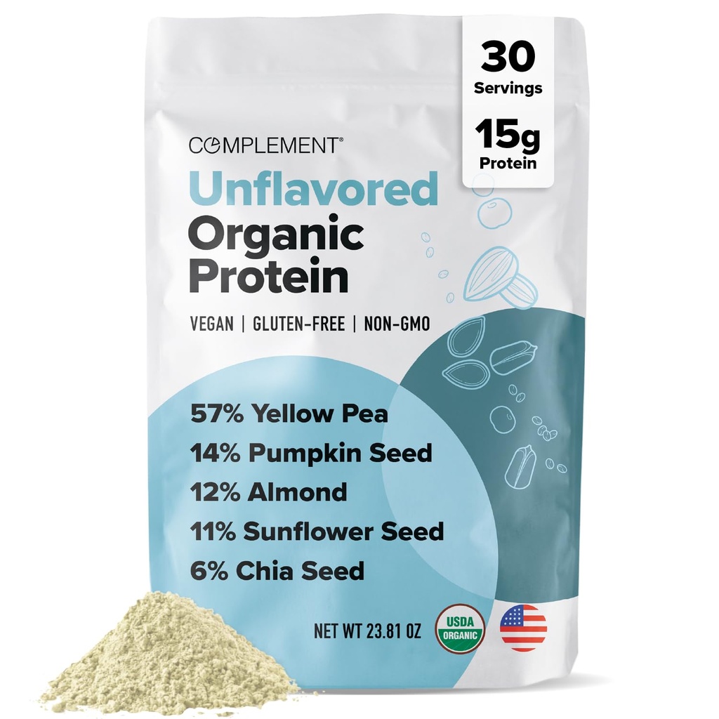 Complemento Pólvora de Proteína vegetariana de sabor orgánico (30 servidos) Carb bajo, Calorie bajo, Sugar libre, Soy libre, No GMO, Gluten libre, Pea no lácteo- Amarillo, Pumpkin Seed- 15g Planta Basada Pólvora Proteína