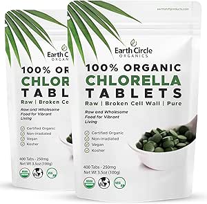 Clorella orgánica Tablets 400 Conde ← High Potency Superfood Silencio Chlorophyll Pills del 100% Pura Alga Verde ← Murallón roto para la absorción máxima ← Vegan, Kosher, Non-GMO  durable 4 Tabs per Day (2-Pack)