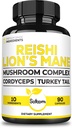 Satoomi Reishi Suplemento Complejo 5000Mg - 10in1 Combinado con Lions Mane, Cordyceps Sinensis, Chaga Mushroom &amp; Otros - 90 cápsulas para 3 meses