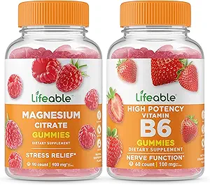 Magnesio salvavidas + vitamina B6, Gummies Bundle - Gran Tasting, Suplemento de vitaminas, Gluten Gratis, GMO Gratis, Chewable Gummy