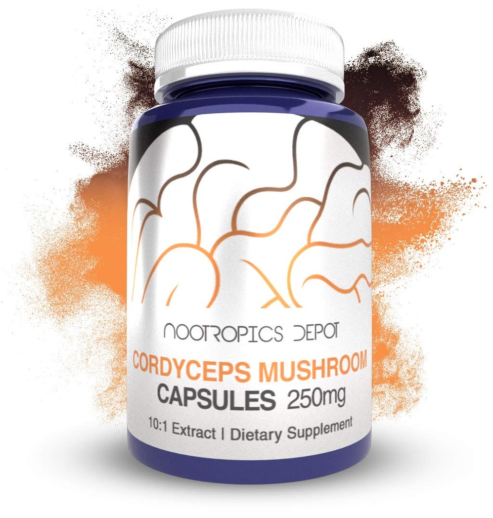 Nootropics Depot Cordyceps Mushroom Capsules  10:1 Whole Fruiting Body Extract ← 250mg Silencio 60 Cuenta ← Cordyceps militaris