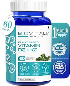 Biovitalia Plant Based Vitamin D3 + K2 60 Capsules for Men ' Women ← Suplemento dietético Silenciosos Apoyos Sistema Inmunitario " Bone Health 