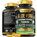 Aloe Vera Capsules Suplemento - 8in1 Fórmula - Combina con Turmeric, Cayenne Pepper, Marshmallow, Fennel, Gotu Kola, Ginger y Black Pepper - 90 cápsulas para 3 meses de suministro