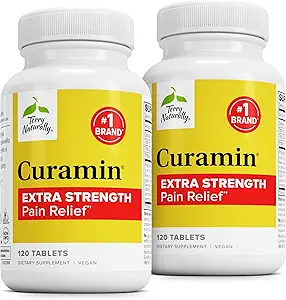 Terry Naturalmente Curamin Extra Strength - Curcumin " Boswellia for Healthy Circulation Support - Turmeric Supplement to Aid Joints, Muscle Health " Endorphin Production - 120 Tablets (Pack of 2)