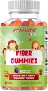 Vitamatic Kids Prebiotic Fiber Gummies – Extra Strength 4g Fiber – Zero Sugar Añadido – 60 Gummies Basadas en Pectin – Digestive Health & Regularity Support
