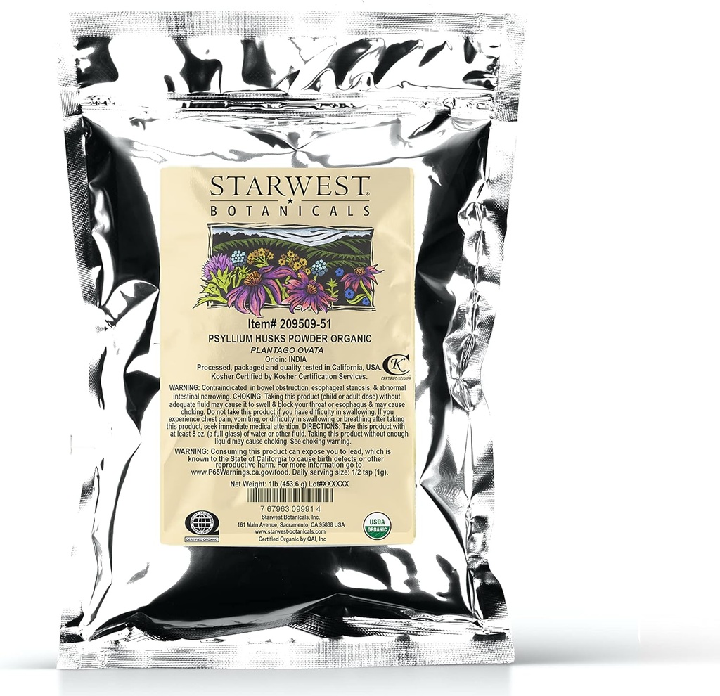 Starwest Botanicals Organic Psyllium Husk Powder, 1 Pound