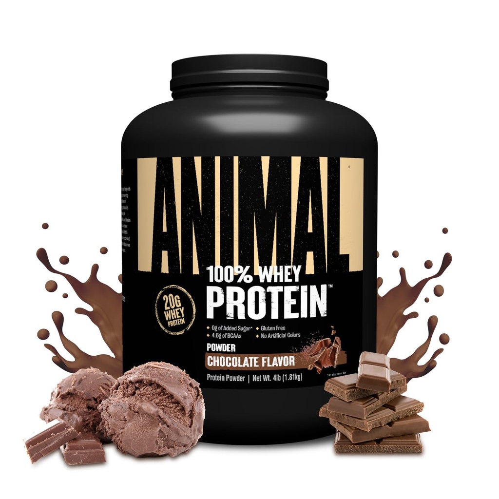 Animal 100% Whey Protein Powder – Whey Blend for Pre Workout or Post Workout, Recovery, or an Anytime Low Sugar Protein Meal Replacement with BCAA Branched Chain Amino Acids – Chocolate, 4 lb