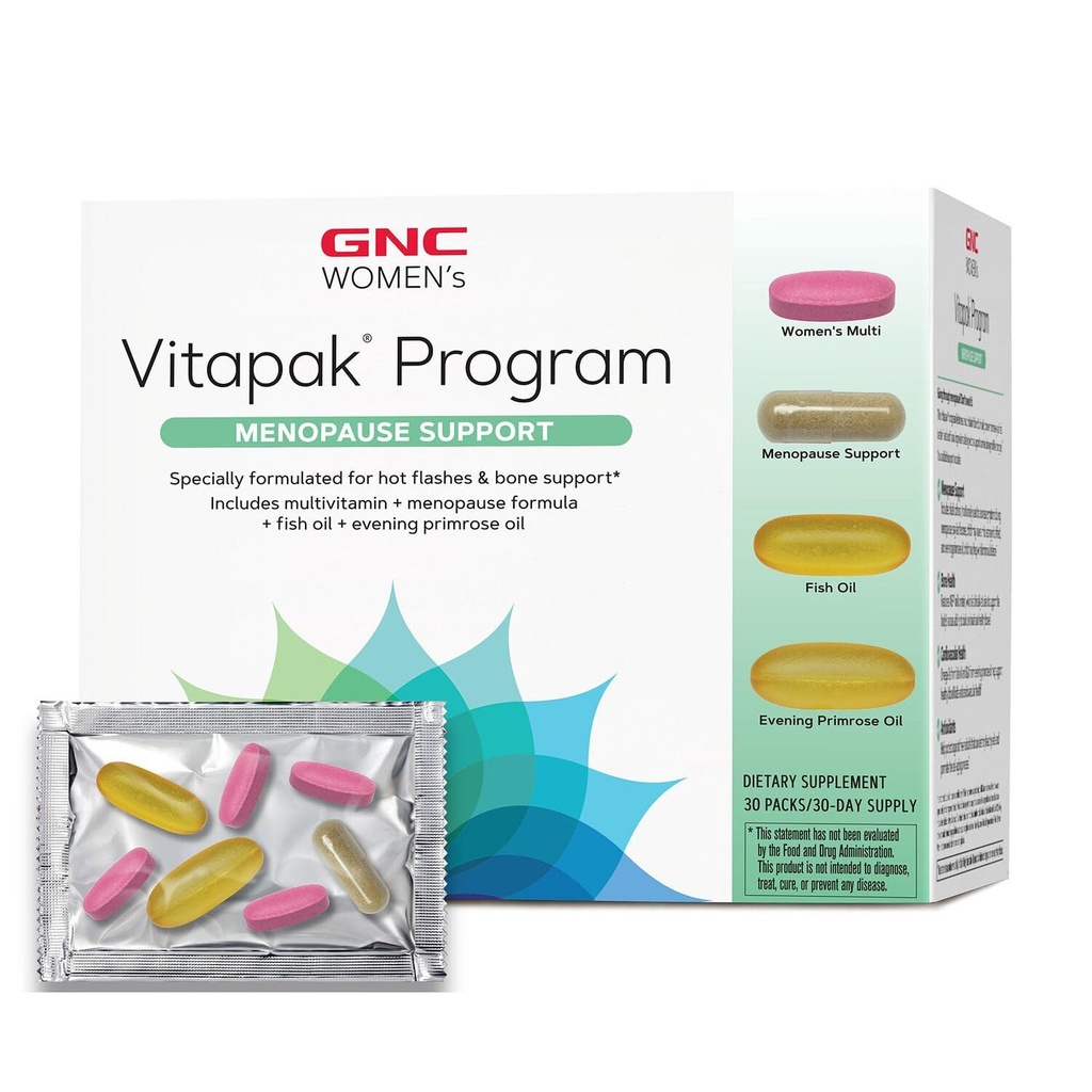 GNC Women’s Menopause Support Vitapak Program, Full Nutrition 4 Products in 1, Hot Flash Support, Hormonal Balance, Black Cohosh, Evening Primrose Oil, 30 Daily Packs