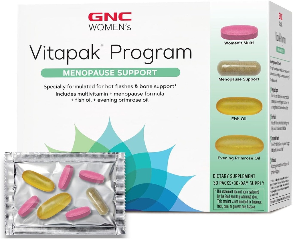 GNC Women’s Menopause Support Vitapak Program, Full Nutrition 4 Products in 1, Hot Flash Support, Hormonal Balance, Black Cohosh, Evening Primrose Oil, 30 Daily Packs