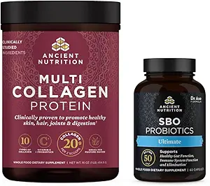 Nutrición antigua SBO Ultimate Probiotics Capsules, 60 Conde + Multi Collagen Protein Powder, Desarrollado, 45 Servimientos