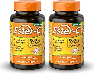American Health Ester-C 500 mg con Citrus Bioflavonoids - 120 Capsules (Pack of 2) - 24-Hour Immune Support - Non-GMO, Gluten Free - 120 Total Servings
