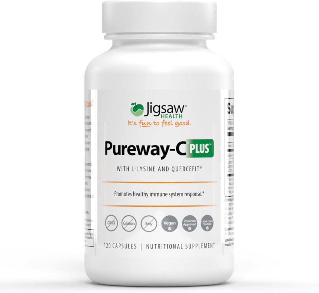 Jigsaw Health Pureway-C Plus ← Vitamina C con L-Lysine y Quercetin ← Promueve una respuesta saludable del sistema inmunitario Ø 120 Capsules  60