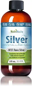NutriNoche Colloidal Silver Liquid - Premium Silver for Immune Support - Organic Plata Coloidal para Tomar - 99.99% Ultra Pure Nano Partículas para la absorción óptima - 30 ppm 8 oz